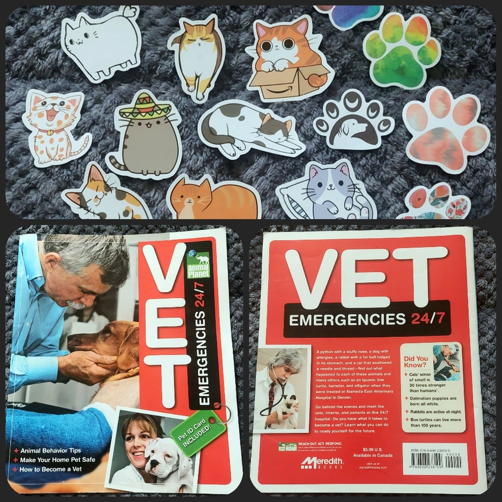 🌷3/$20🌷*Vet Emergencies" Book+Cat/Paw Print Stickers